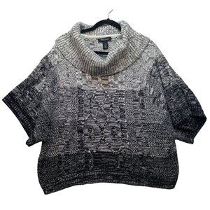 White House Black Market Womens Turtleneck Sweater Poncho L Knit Black & White